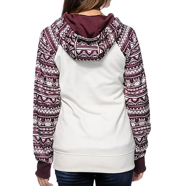 Chic Long Sleeve Geometrical Hooded Color Block Hoodie for Women