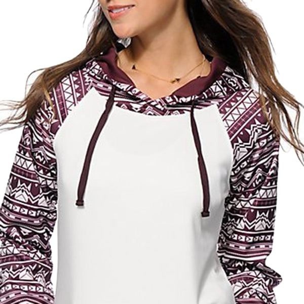 Chic Long Sleeve Geometrical Hooded Color Block Hoodie for Women