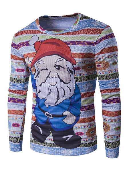 Crew Neck 3D Father Christmas Cartoon Print T-Shirt