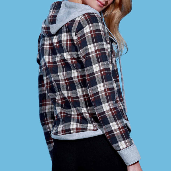 Stylish Hooded Long Sleeve Gingham Single-breasted Women Blouse