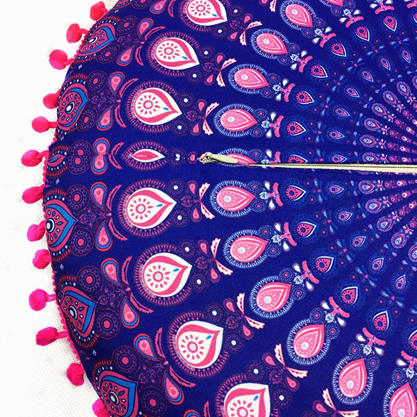 Sofa Mandala Feather Print Pompon Round Floor Cushion Pillow Case