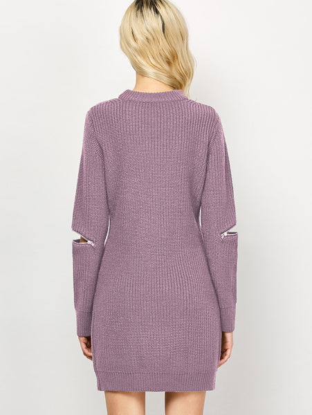 Choker Neck Short Sheath Fitted Sweater Dress