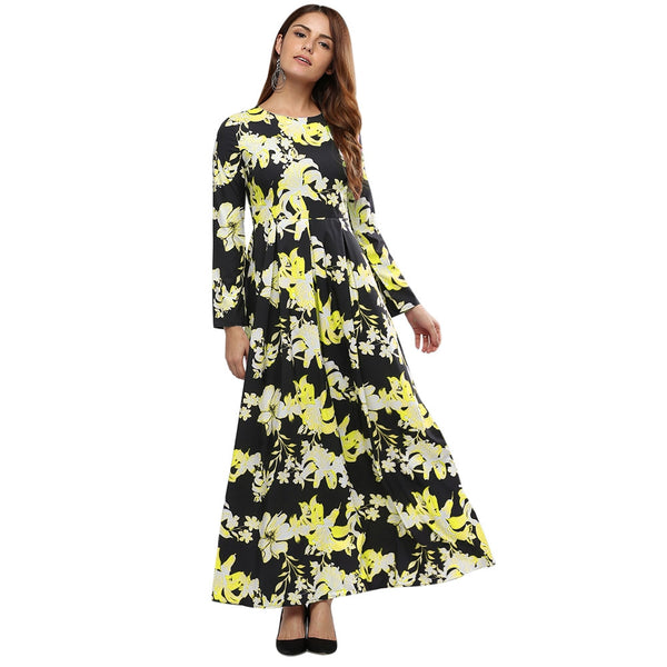 Vintage Style Round Collar Sash Waist A-line Floral Dress for Women