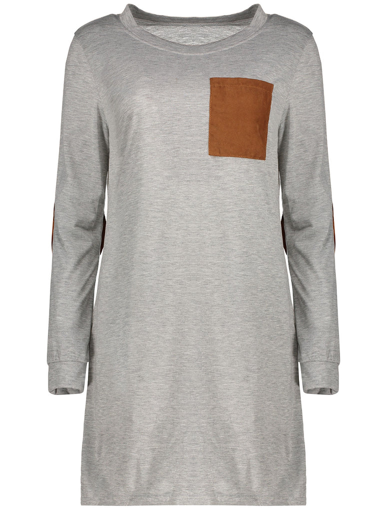 Stylish Round Neck Long Sleeve Spliced Loose-Fitting Women's Dress