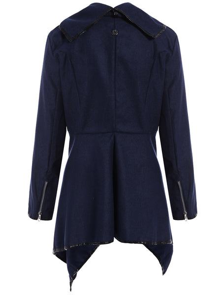 Fashionable Turtleneck Long Sleeve Asymmetric Coat For Women