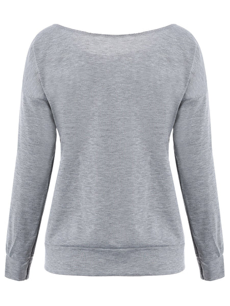 Skew Neck Merry Christmas Print Sweatshirt