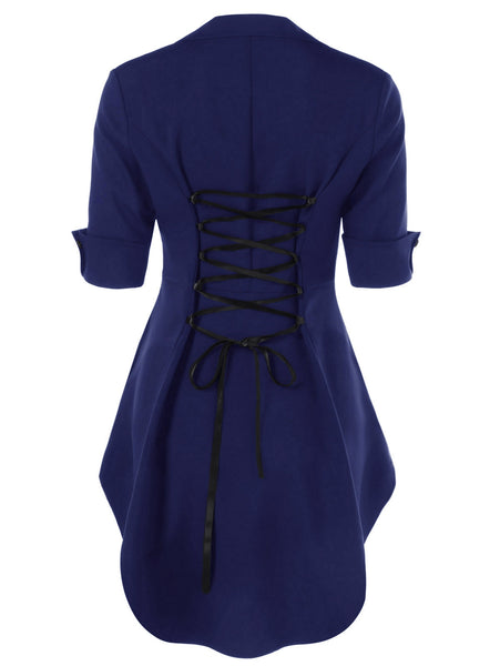 High Low Hem Lace Up Blouse