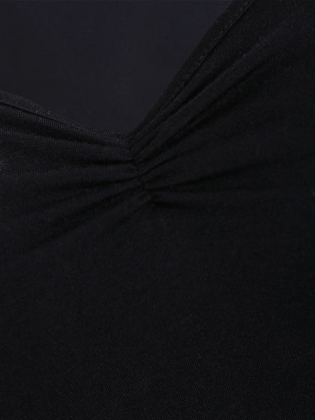 V Neck Bell Sleeve Sheer Lace Panel T-Shirt