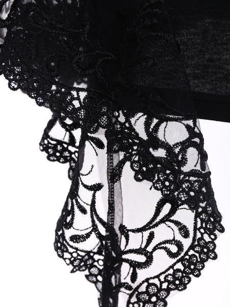 V Neck Bell Sleeve Sheer Lace Panel T-Shirt