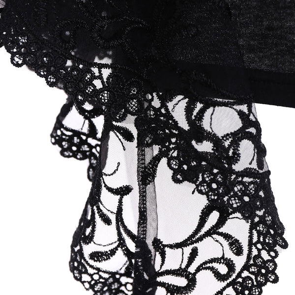 V Neck Bell Sleeve Sheer Lace Panel T-Shirt