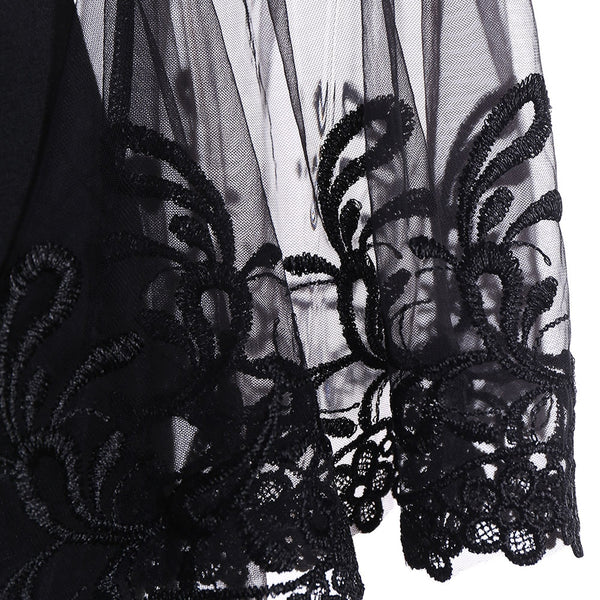 V Neck Bell Sleeve Sheer Lace Panel T-Shirt