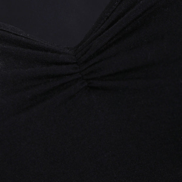 V Neck Bell Sleeve Sheer Lace Panel T-Shirt