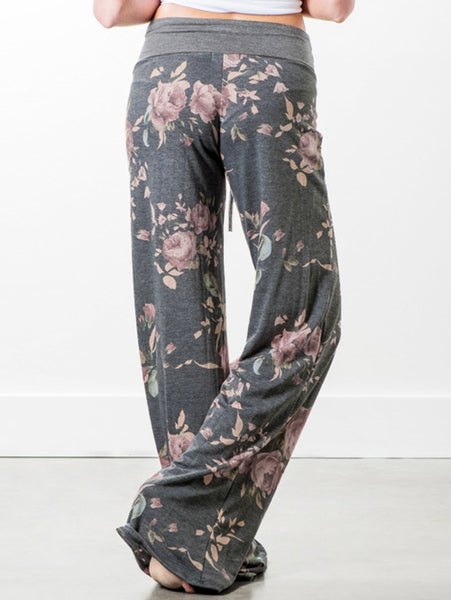 Floral Drawstring Wide Leg Pants