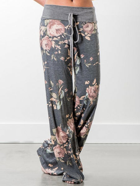 Floral Drawstring Wide Leg Pants
