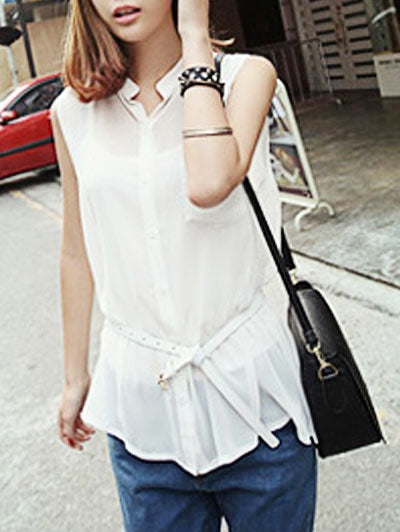 One Pocket Sleeveless Chiffon Shirt