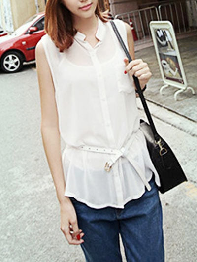 One Pocket Sleeveless Chiffon Shirt
