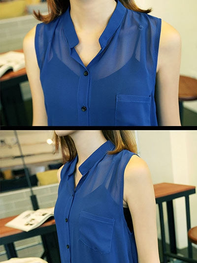One Pocket Sleeveless Chiffon Shirt