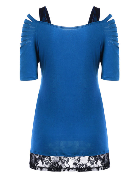 Ripped Lace Trim Floral T-Shirt