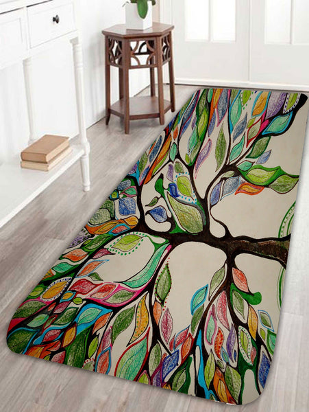 Colorful Tree Print Fleece Bath Rug