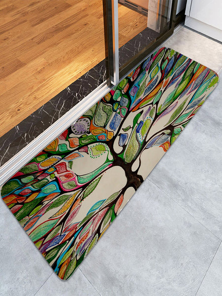 Colorful Tree Print Fleece Bath Rug