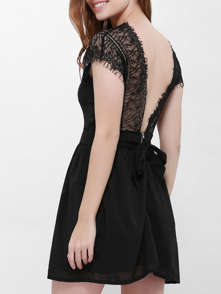 Lace Panel Back Cutout Mini Club Dress