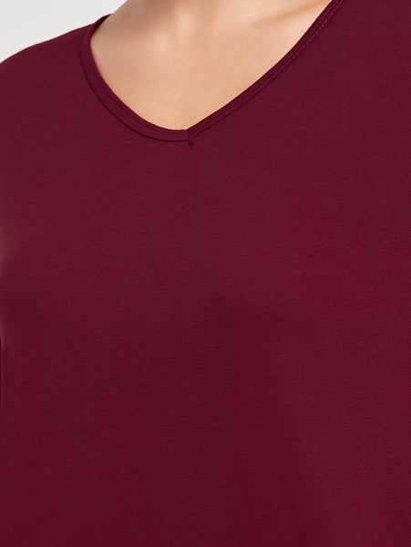 Stylish Plunging Neck Long Sleeve Solid Color Pocket Design Women Dress
