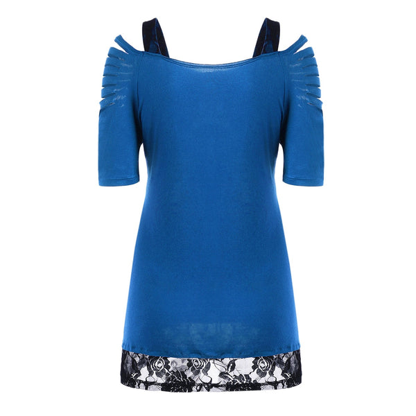 Ripped Lace Trim Floral T-Shirt