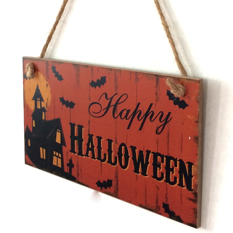 Halloween Castle Pattern Wooden Door Hanging Sign