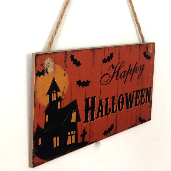 Halloween Castle Pattern Wooden Door Hanging Sign