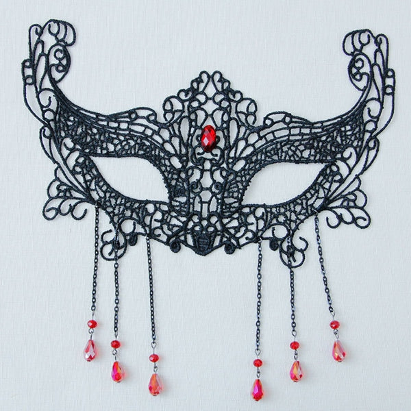 Halloween Faux Ruby Teardrop Lace Party Mask