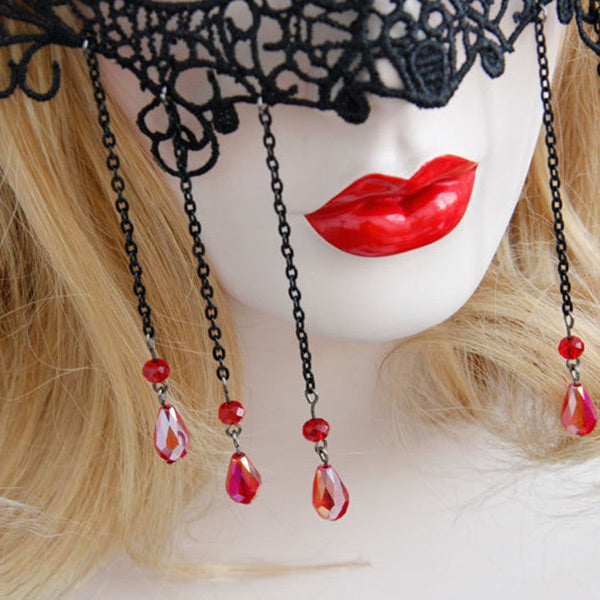 Halloween Faux Ruby Teardrop Lace Party Mask