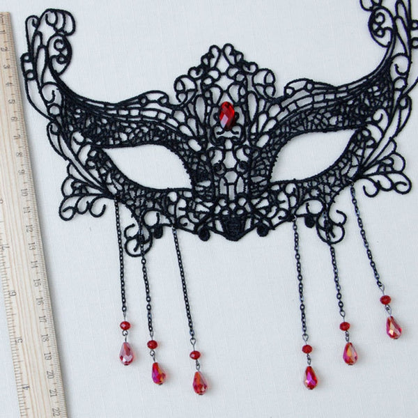Halloween Faux Ruby Teardrop Lace Party Mask