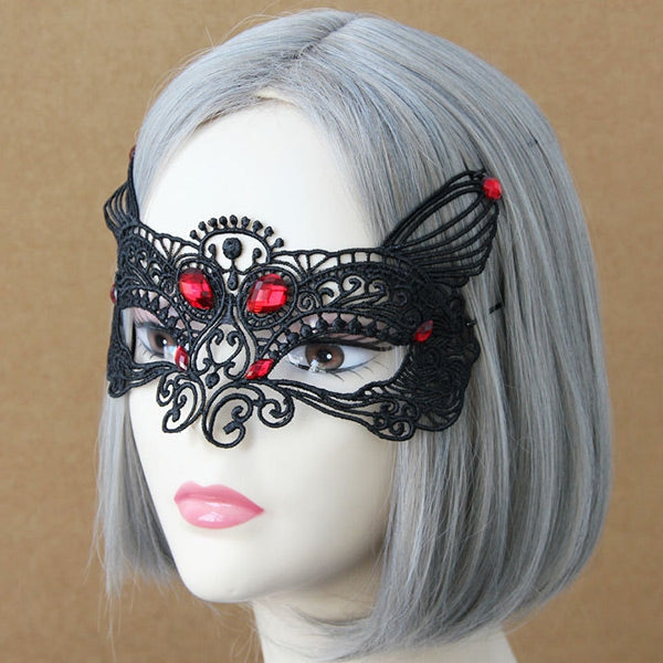 Halloween Faux Ruby Lace Party Mask