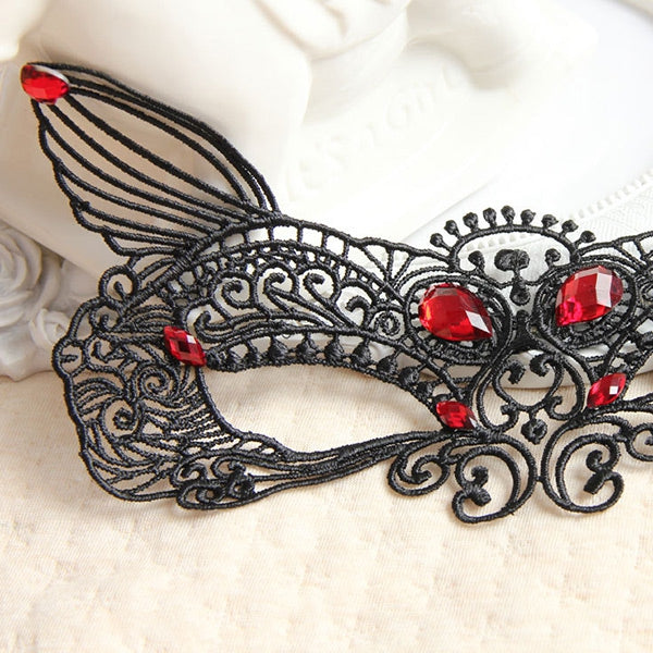 Halloween Faux Ruby Lace Party Mask