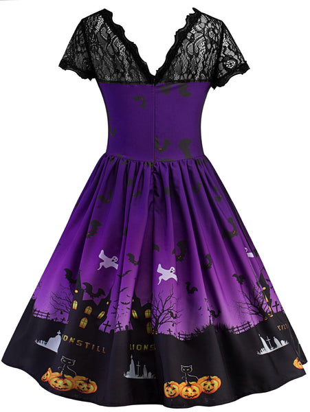 Halloween Vintage Lace Insert Pin Up Dress