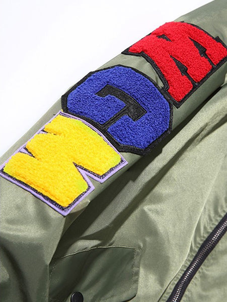 Zip Up Patch Bomber Jacket