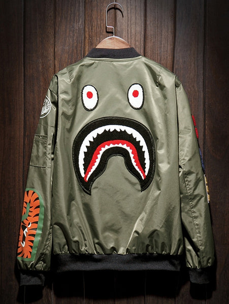 Zip Up Patch Bomber Jacket