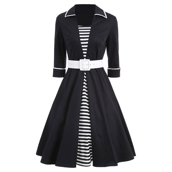 Vintage Striped Pin Up Skater Dress