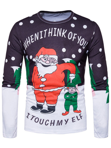 Crew Neck Christmas Funny Santa Print Ugly T-shirt