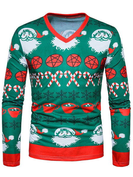 V Neck Christmas Pattern Ugly T-shirt