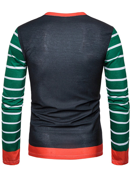 V Neck Christmas Cartoon Stripe Print Ugly T-shirt