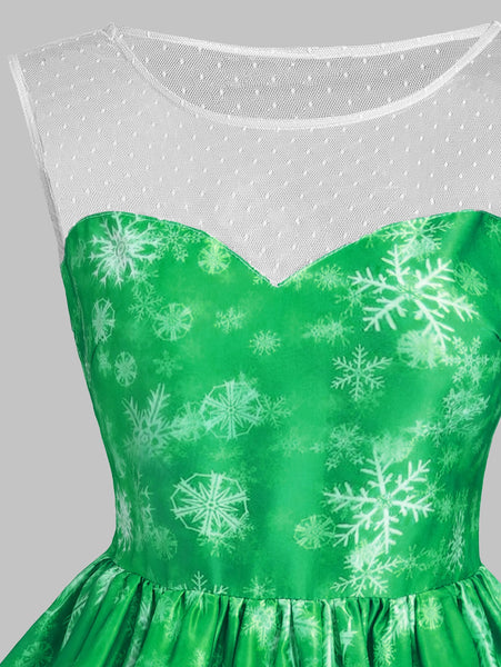 Christmas Snowman Snowflake Mesh Panel Dress