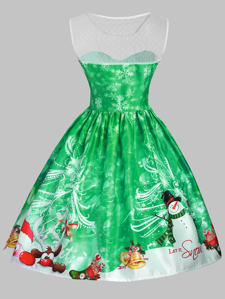 Christmas Snowman Snowflake Mesh Panel Dress