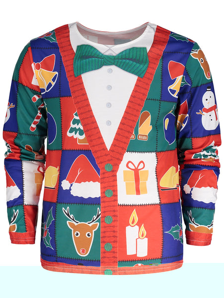 Christmas Tree Santa Print Long Sleeve T-shirt