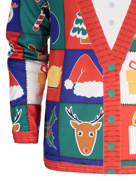 Christmas Tree Santa Print Long Sleeve T-shirt