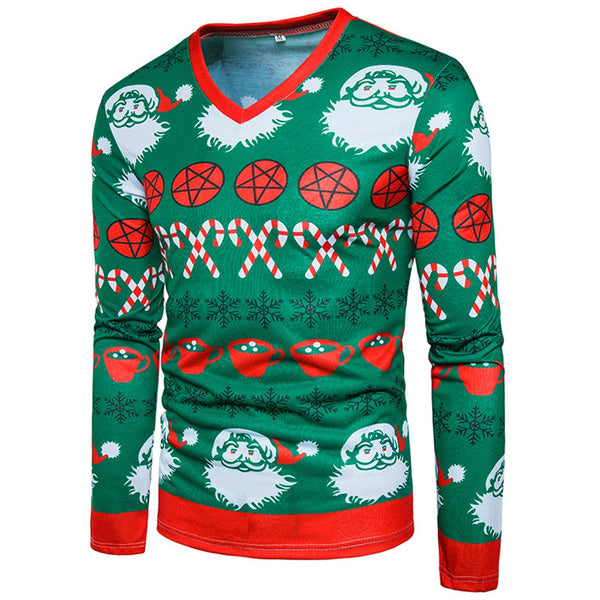 V Neck Christmas Pattern Ugly T-shirt