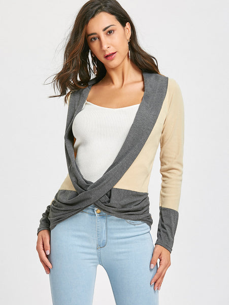 Ribbed Long Sleeve Wrap Top