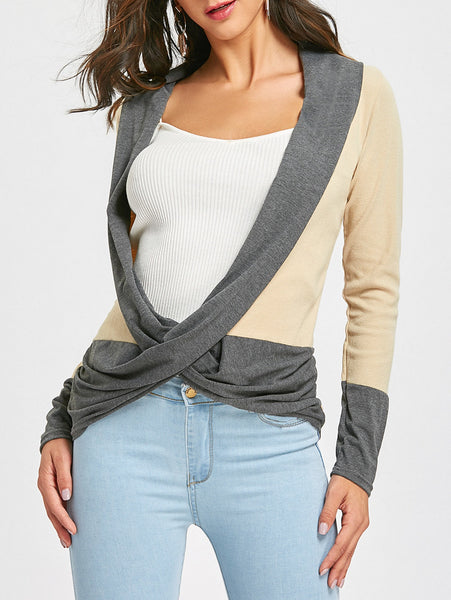 Ribbed Long Sleeve Wrap Top
