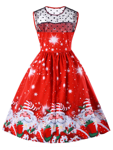 Christmas Santa Claus Print Flare Midi Dress