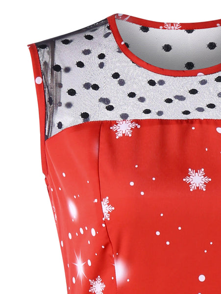 Christmas Santa Claus Print Flare Midi Dress